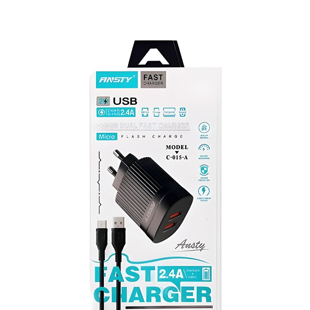 شارژر همراه با کابل شارژ میکرو برند ANSTY مدل C-015-A (گارانتی 6 ماهه ) — تصویر ۳