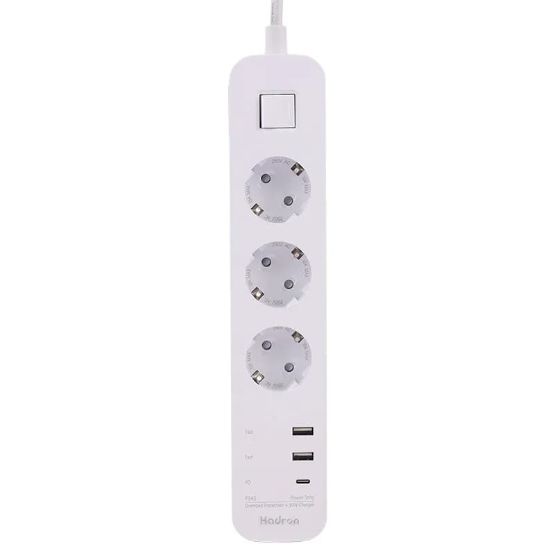 چند راهی 3 خانه برق ارت دار هادرون P343 با کابل 1.8 متری + شارژر USB و Type-C — تصویر ۵