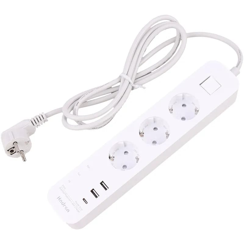 چند راهی 3 خانه برق ارت دار هادرون P343 با کابل 1.8 متری + شارژر USB و Type-C — تصویر ۳