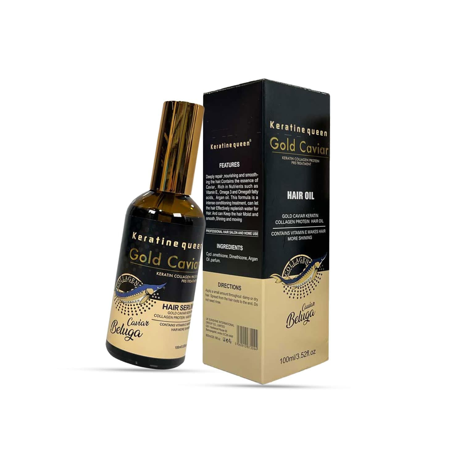 روغن مو کراتین کویین حاوی کراتین و عصاره خاویار مدل Gold Caviar — تصویر ۲