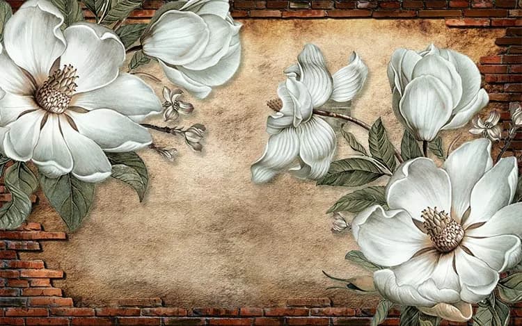 کاغذ دیواری سه بعدی اروپایی طرح گلهای سفید — تصویر ۲