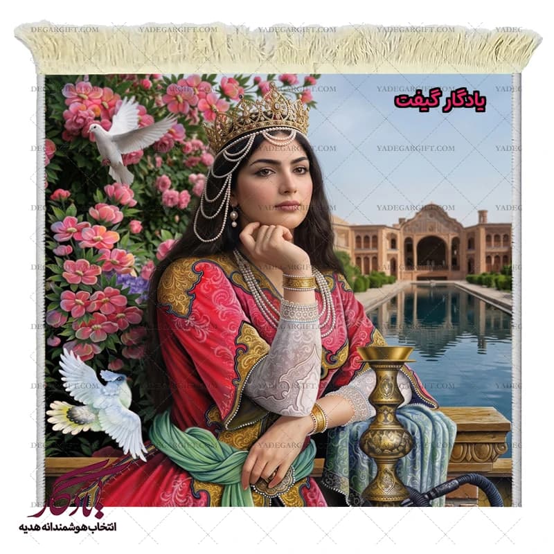 تابلو فرش ماشینی طرح ایرانی دختر کاشی کد i62 — تصویر ۳