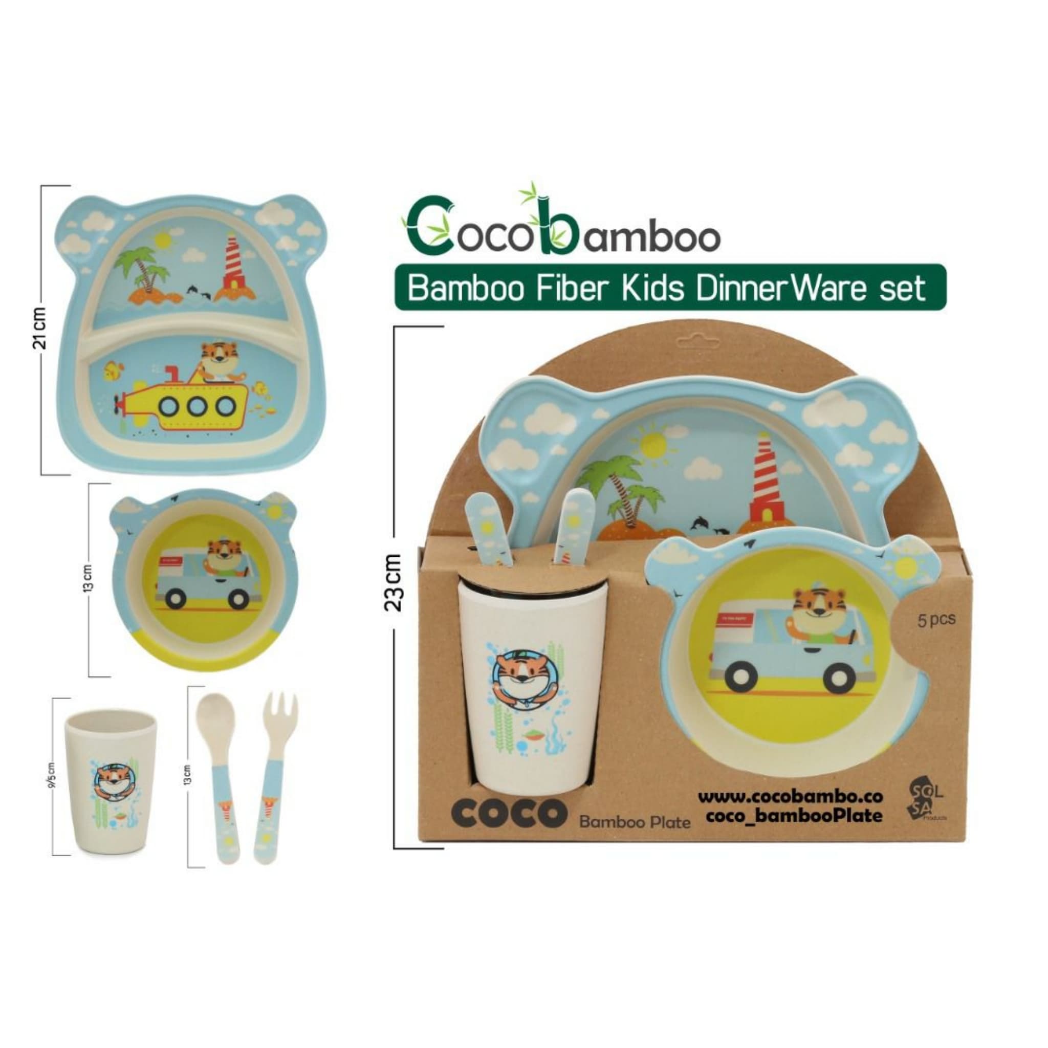 ست ظرف غذای بامبو کودک ۵تیکه کوکو coco bamboo طرح ببر tiger — تصویر ۳