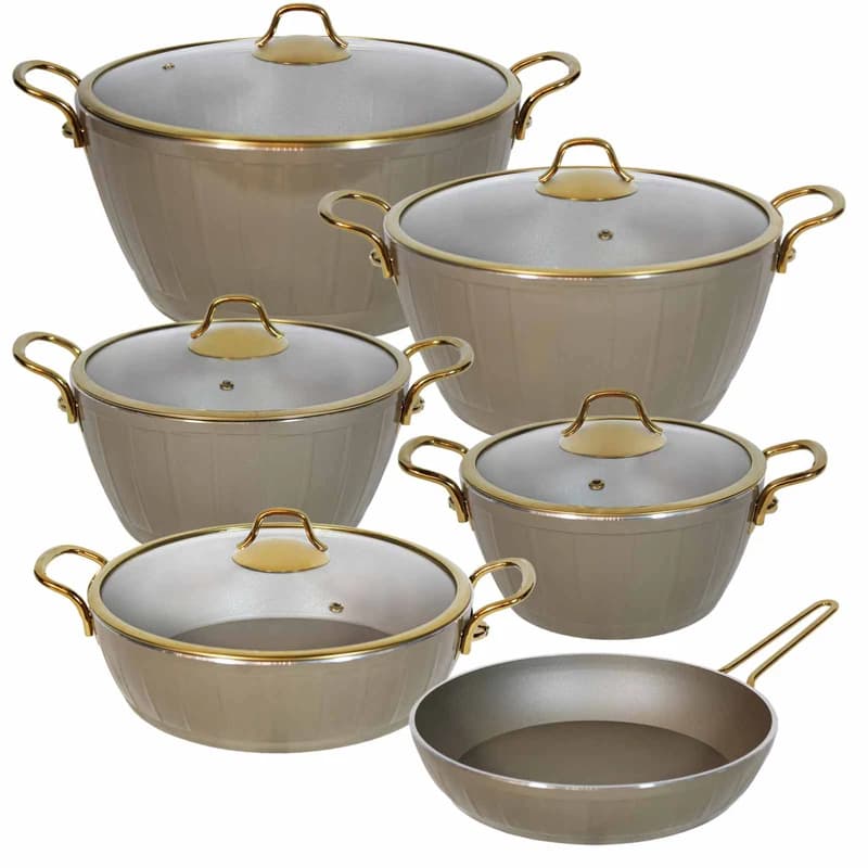 سرویس قابلمه 11 پارچه گرانیتی فورج مدل Viola ( دسته و درب طلایی ) — تصویر ۲