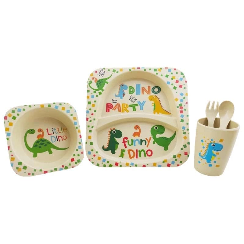 ست ظرف غذای بامبو کودک ۵تیکه کوکو coco bamboo طرح اژدها کوچولو little dino — تصویر ۳