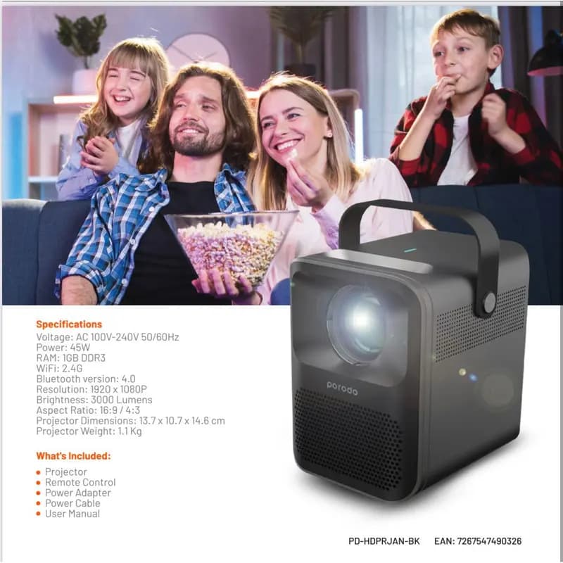 ویدئو پروژکتور قابل حمل پرودو مدل PORODO PORTABLE PROJECTOR PD-HDPRJAN ( با گارانتی ) — تصویر ۷