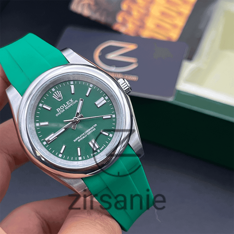 ساعت مچی مردانه رولکس اویستر پرپچوال Rolex Oyster Perpetual Silver Green — تصویر ۸
