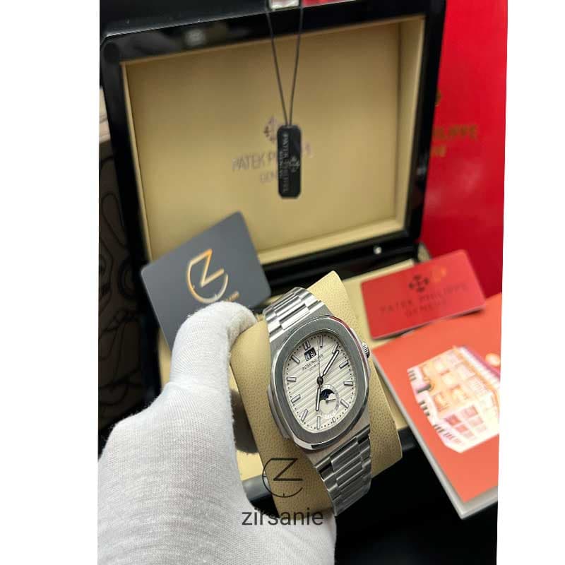 ساعت مچی مردانه پتک فیلیپ دو تقویم Patek Philippe two automatic calendars Silver White — تصویر ۸