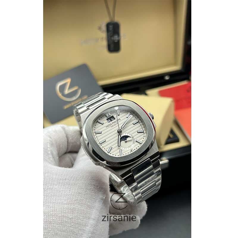ساعت مچی مردانه پتک فیلیپ دو تقویم Patek Philippe two automatic calendars Silver White — تصویر ۲