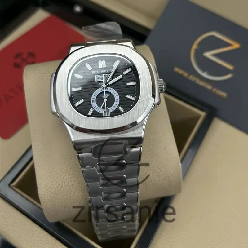 ساعت مچی مردانه پتک فیلیپ دو تقویم Patek Philippe Two Automatic Calendars Silver Black — تصویر ۷