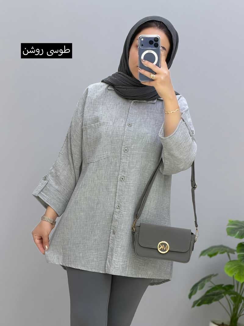 شومیزمانتویی جلودکمه لینن دایلی کد 9571058