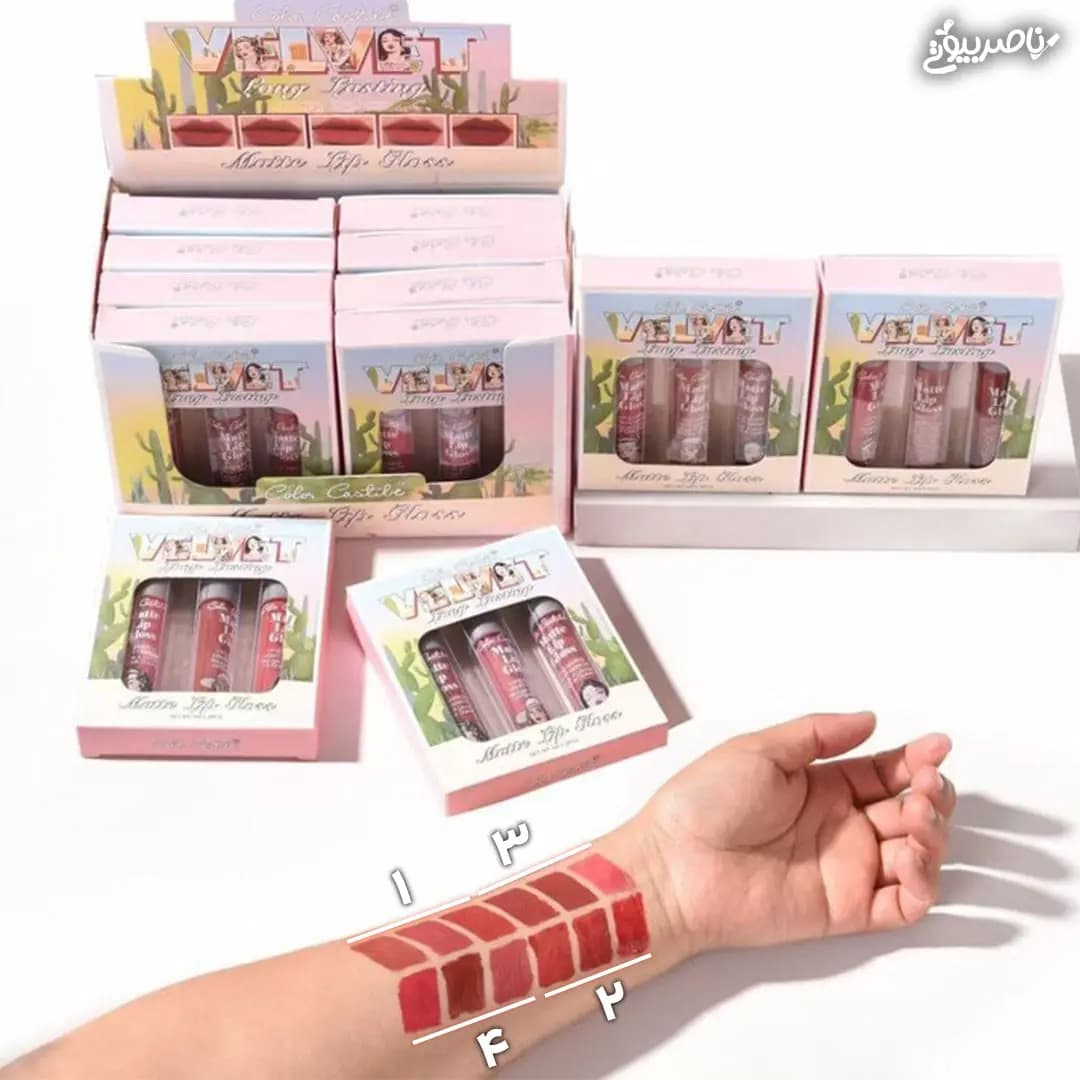 پک 3 عددی رژلب و لیپ گلاس کالر کستل VELVET — تصویر ۳