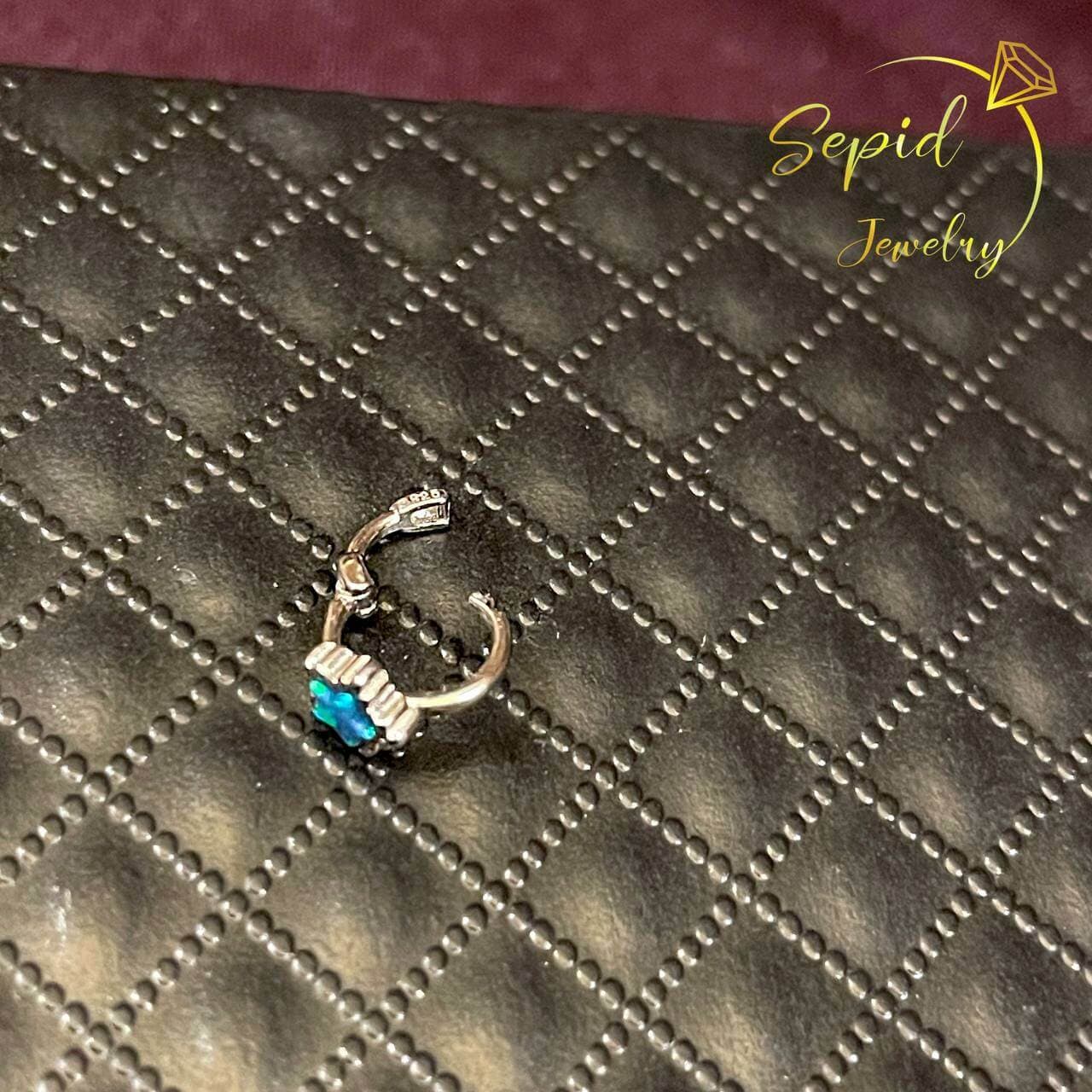 پیرسینگ نقره گوش حلقه ای ستاره اوپال — تصویر ۴