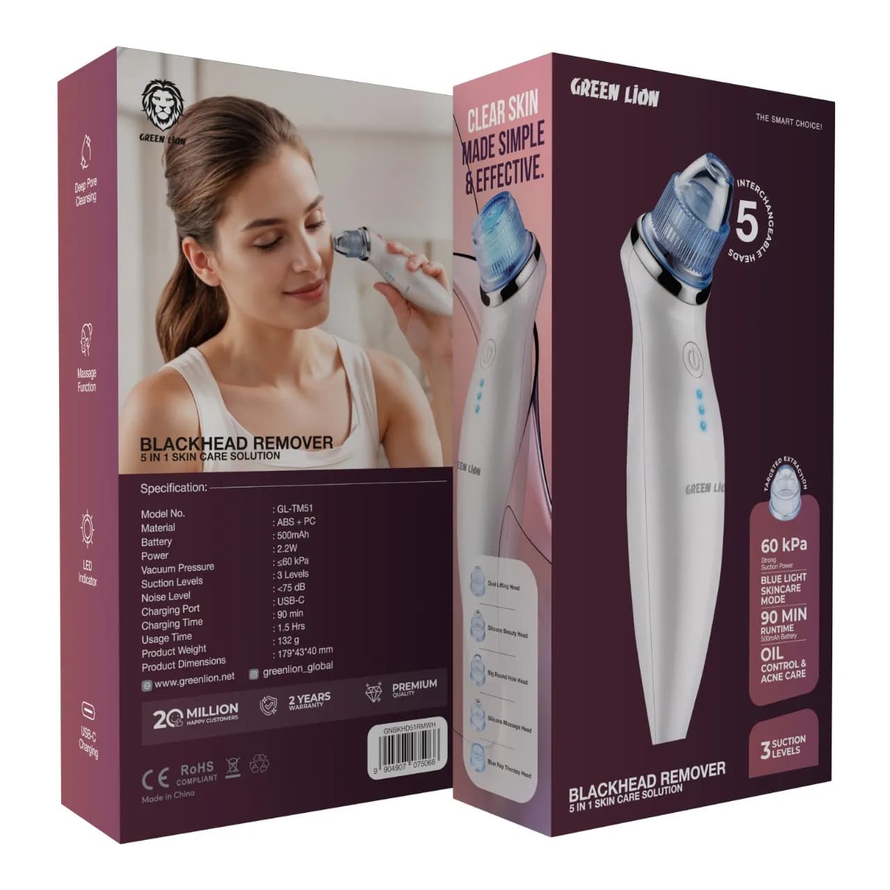 دستگاه پاکسازی پوست صورت گرین لاین مدل 5in1 Blackhead Remover — تصویر ۳
