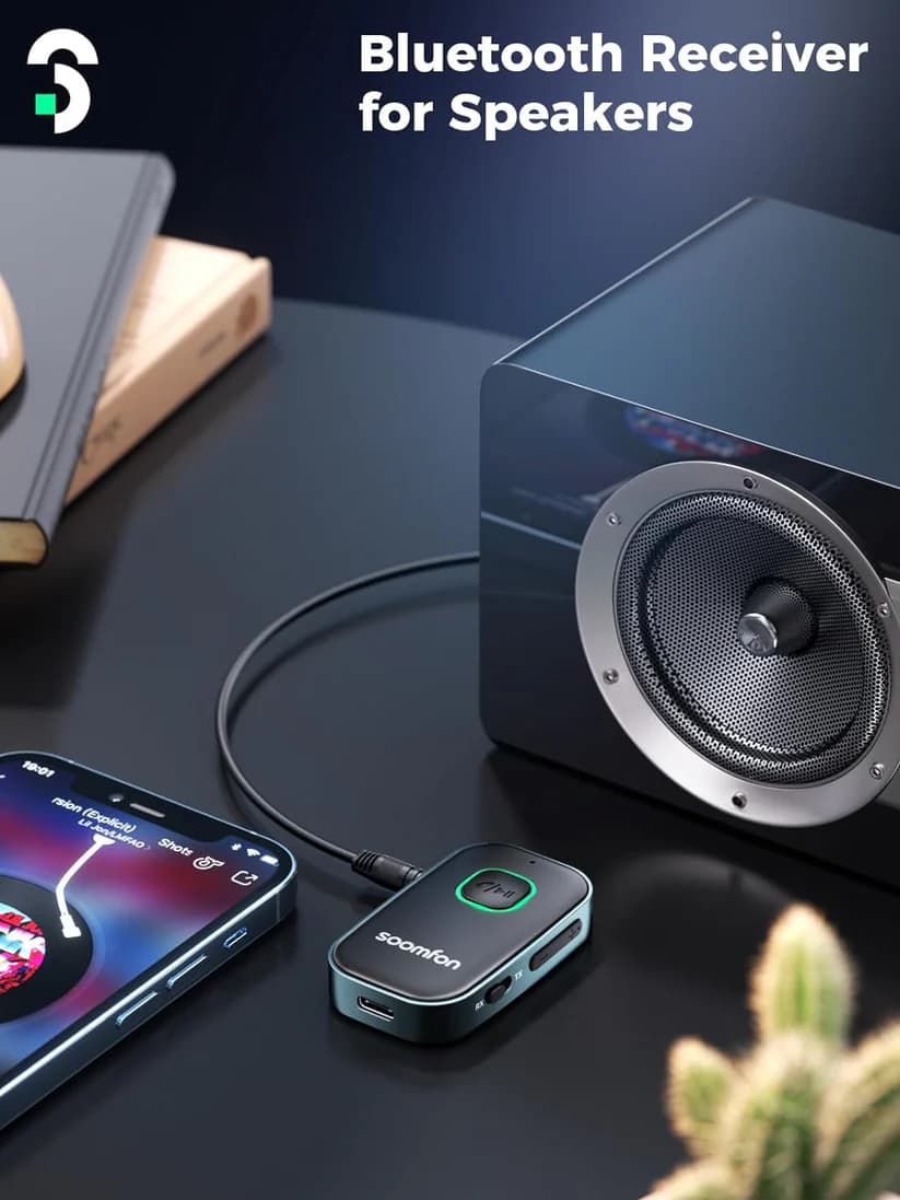 فرستنده و گیرنده بلوتوث 5.3 دو در یک، جک 3.5 میلیمتری برند soomfon — تصویر ۷