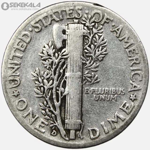 سکه دایم (10 سنت) نقره آمریکا 1936 D (مرکوری) — تصویر ۳