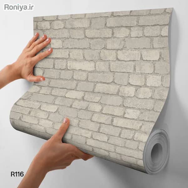 کاغذ دیواری آجری کرم نقره ای کد R116