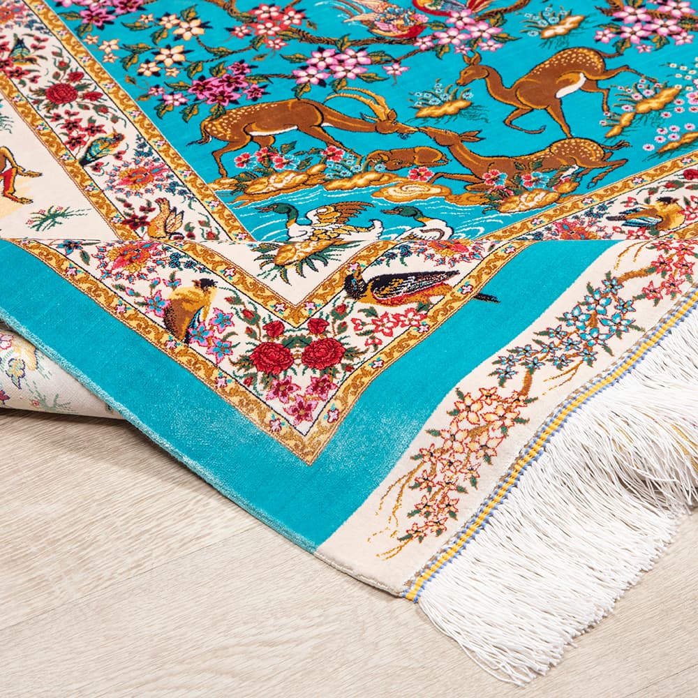 فرش ماشینی کلاسیک آبی فیروزه ای کد 047 — تصویر ۳