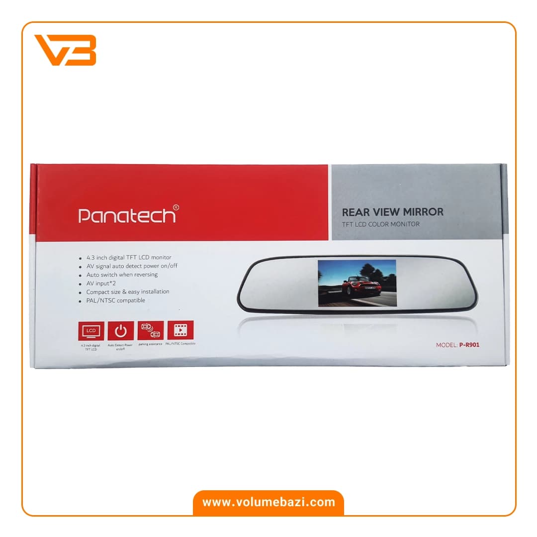 آینه مانیتور دار + دوربین دنده عقب پاناتک مدل P-R901 — تصویر ۶