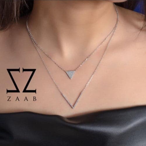 گردنبند نقره دو لاین طرح جواهر
