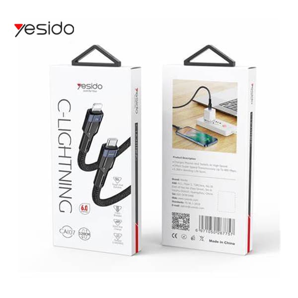 کابل شارژ TYPE-C به لایتنینگ یس ای دو مدل YESIDO CA107C-L 20W PD 1.2m — تصویر ۲