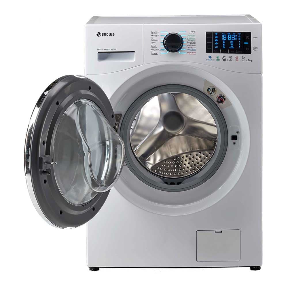 ماشین لباسشویی اسنوا اتوماتیک 9 کیلویی سفید درب دودی مدل SWM-94536 — تصویر ۶
