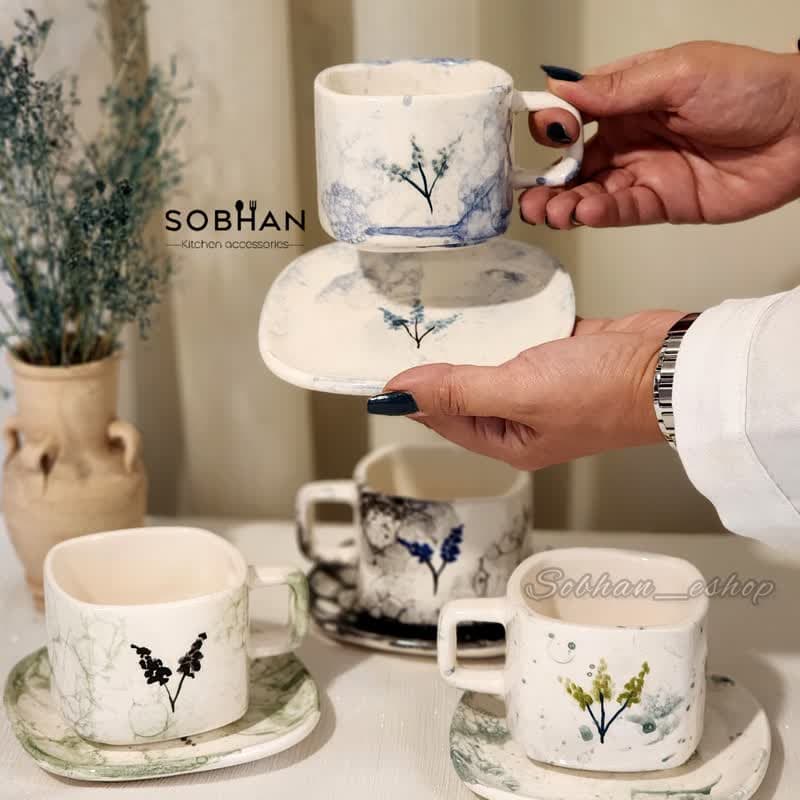 فنجان نعلبکی مربع سرامیکی