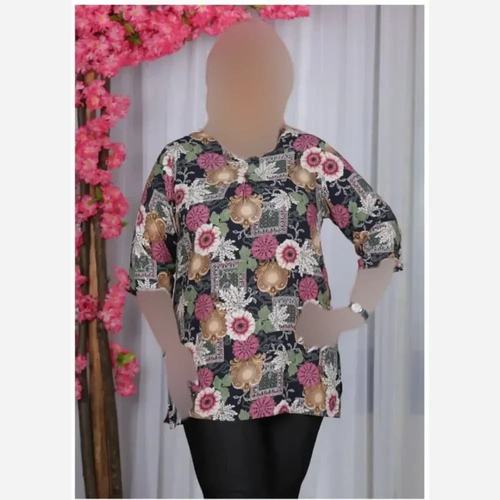تونیک بلند نخی قواره دار خنک بهار و تابستان سایز بزرگ — تصویر ۵