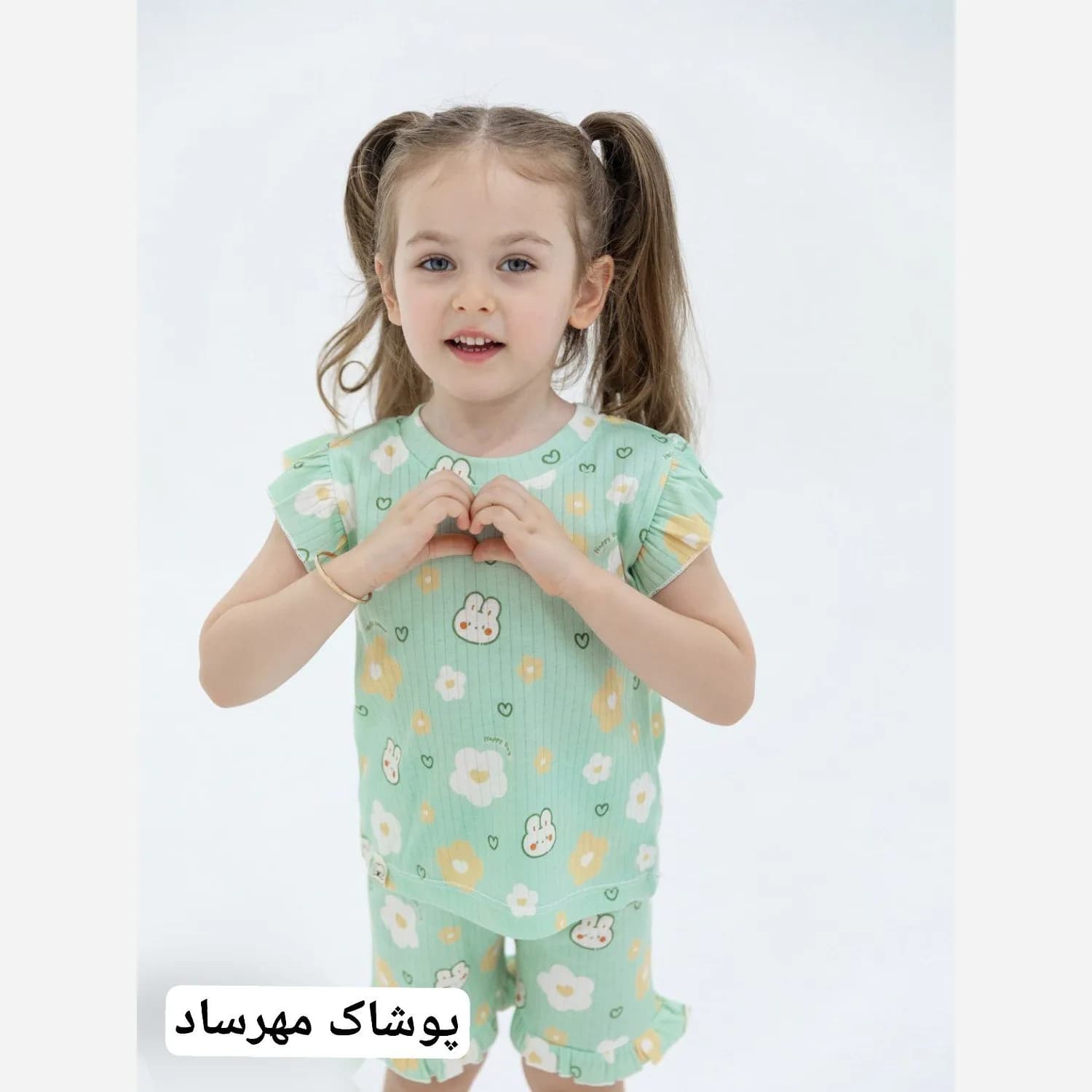 ست راحتی دخترانه تیشرت و شلوارک طرح خرگوش و پلنگی پنبه کبریتی — تصویر ۵