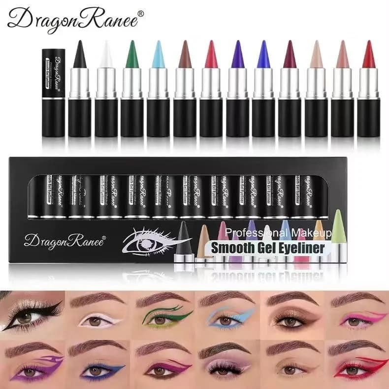 پک ۱۲ عددی خط چشم ژلهای استیکی رنگی دراگون رانی Dragon Ranee — تصویر ۳