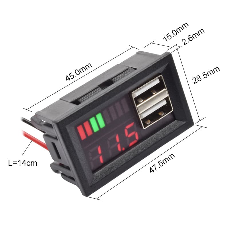 گیج نمایشگر میزان شارژ باتری خودرویی به همراه شارژر USB — تصویر ۶