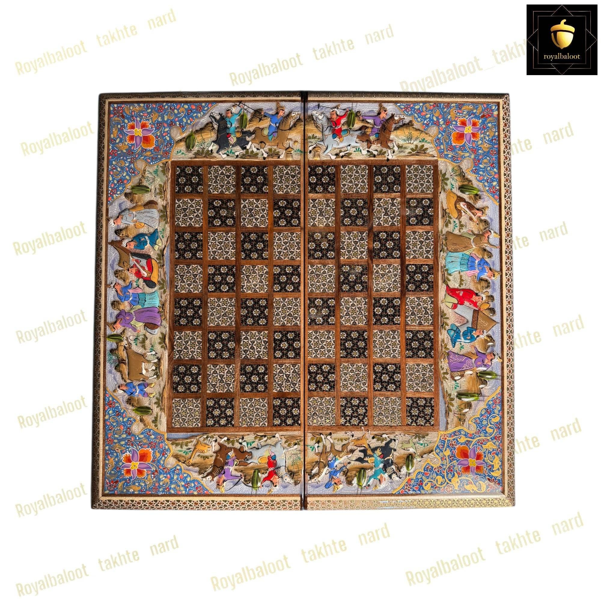 تخته نرد خاتم نقاشی چوگان برجسته کد 524 — تصویر ۵