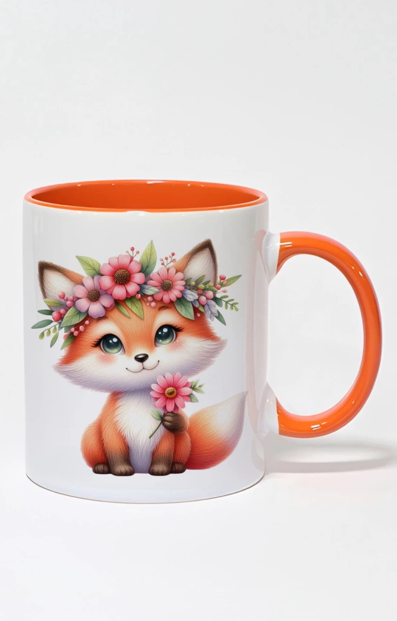 ماگ دسته و داخل رنگی طرح روباه fox کد 10114 — تصویر ۲