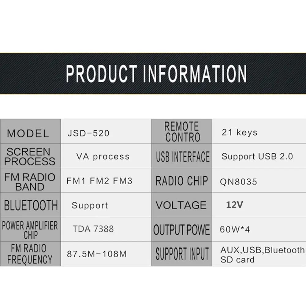 پخش خودرو بلوتوثی JSD-520 BT با پورت USB/SD کد 27776 — تصویر ۴