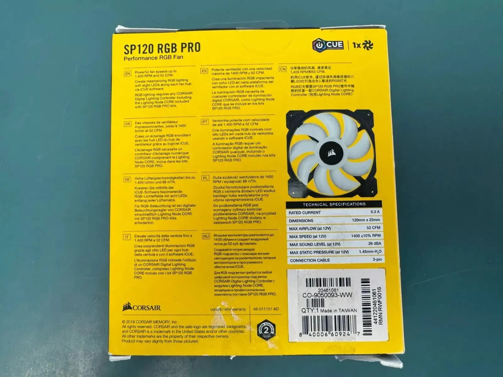 فن خنک کننده کورسیر مدل SP120 RGB PRO – استوک — تصویر ۳