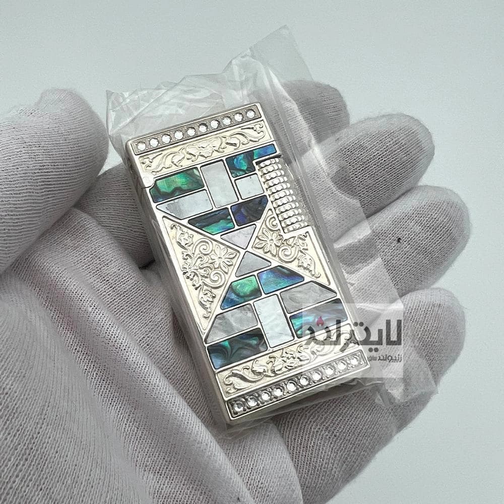 فندک گازی سارومه نقره با روکش صدف طبیعی کد SD1-39 — تصویر ۳