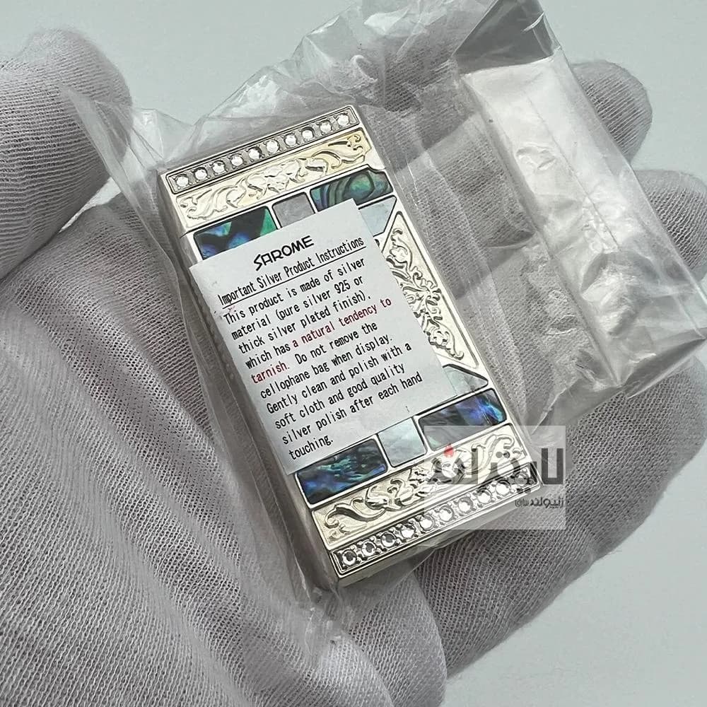 فندک گازی سارومه نقره با روکش صدف طبیعی کد SD1-39 — تصویر ۴