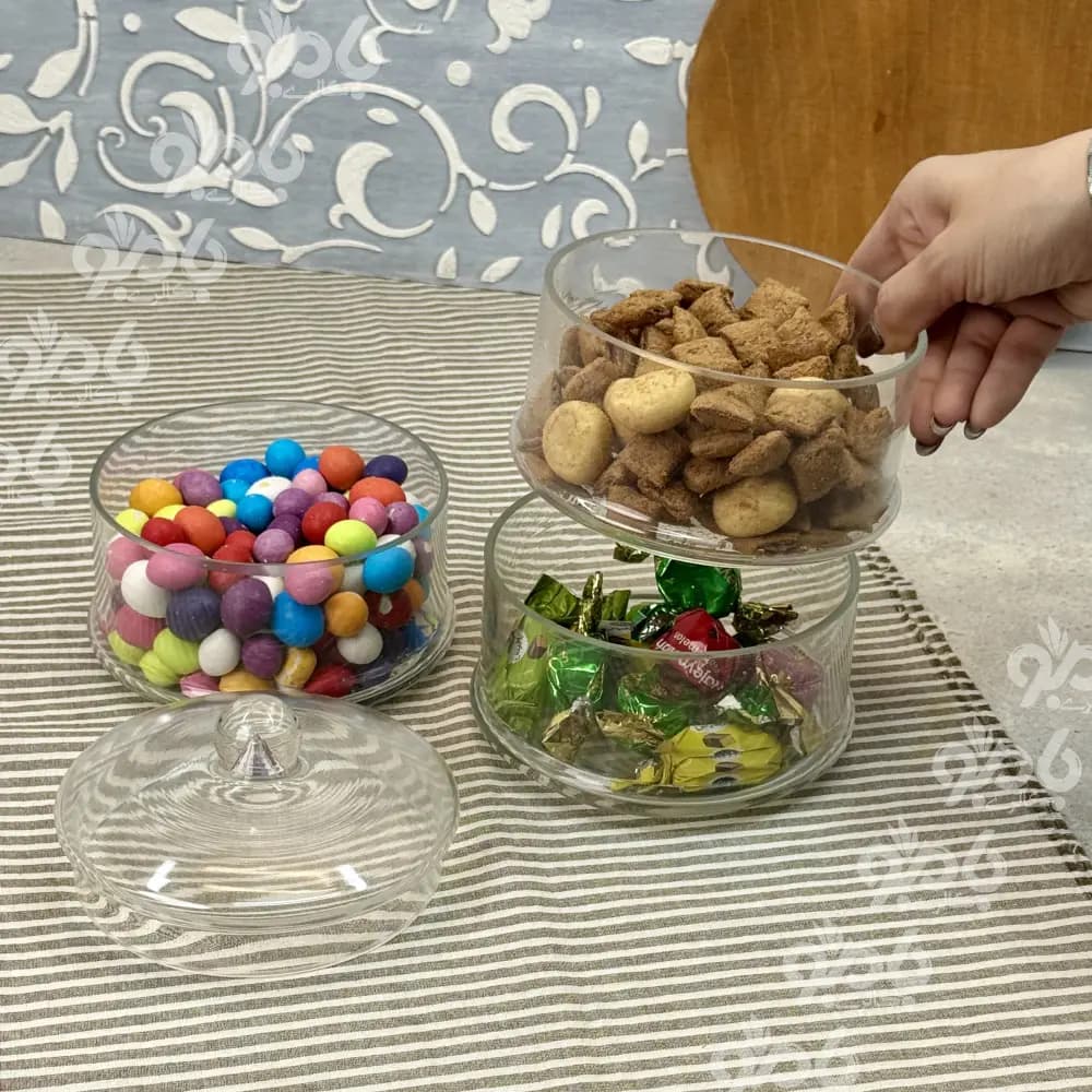 کندی شیشه ای 3طبقه قطر 13سانت جام — تصویر ۴