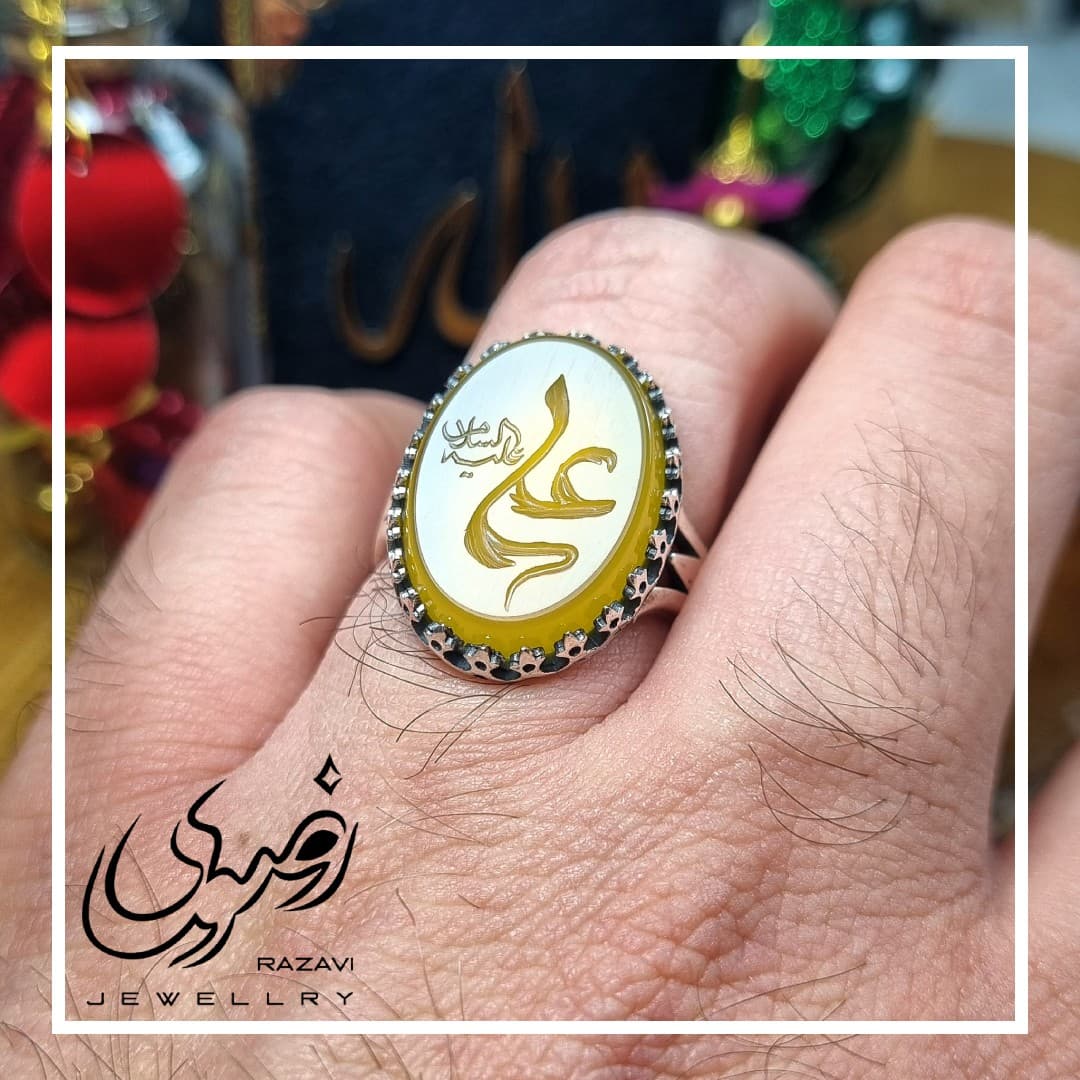 انگشتر مردانه نقره شرف الشمس طرح نیزه علی تایپوگرافی کد 128 — تصویر ۳