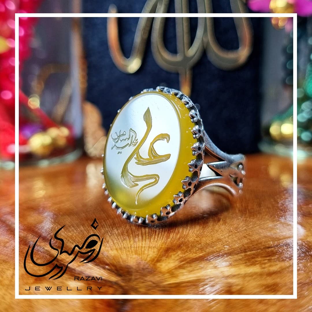 انگشتر مردانه نقره شرف الشمس طرح نیزه علی تایپوگرافی کد 128 — تصویر ۴