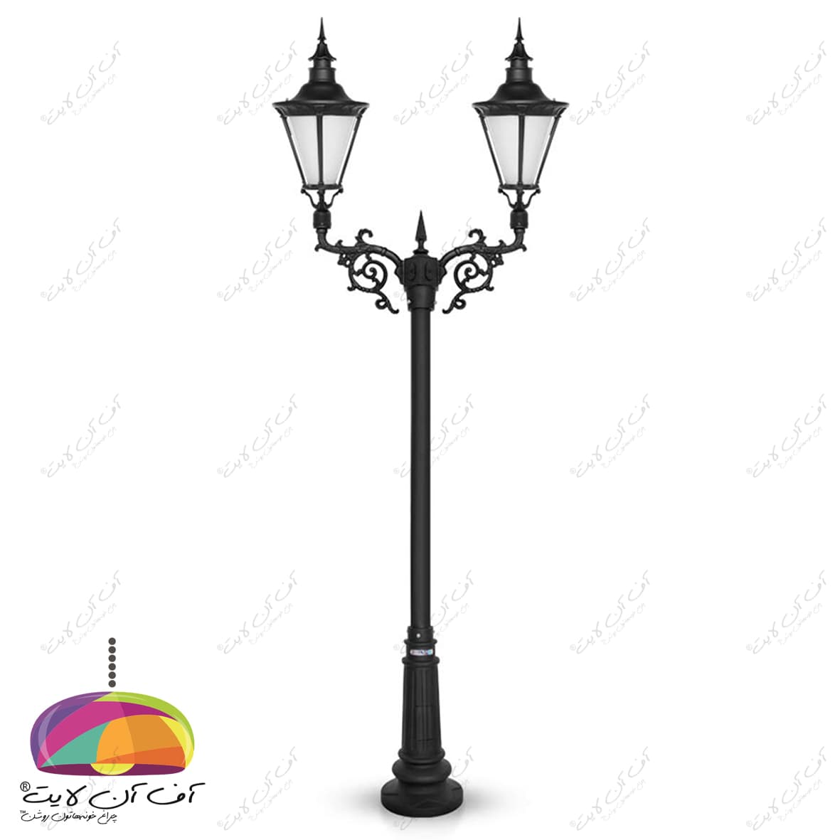چراغ پارکی دو شعله مدل اسپانیایی شاخه پیچک پایه نارون شب تاب