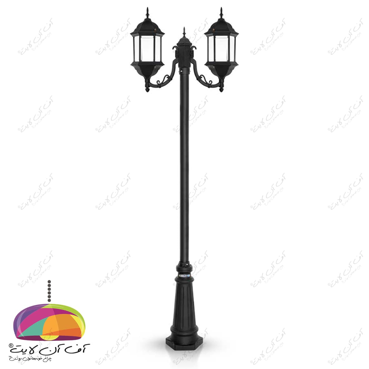 چراغ پارکی دو شعله مدل پاتریس شاخه کلاسیک پایه ارغوان شب تاب