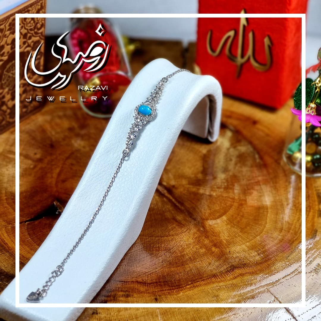 دستبند نقره زنانه فیروزه طرح گندم — تصویر ۴