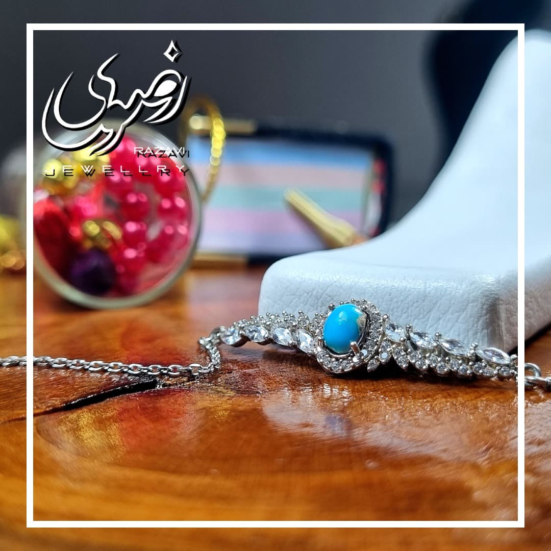 دستبند نقره زنانه فیروزه طرح گندم