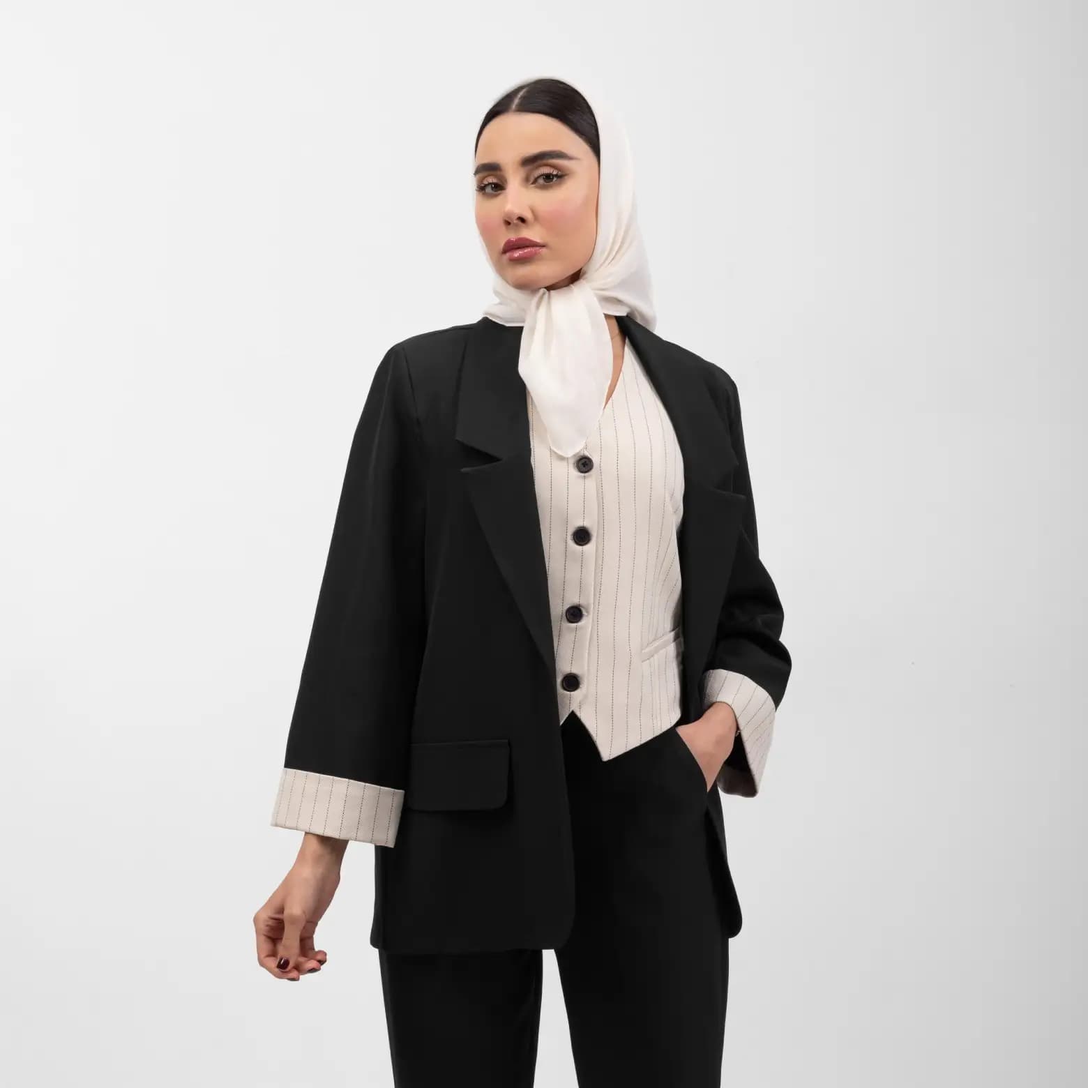 کت یقه انگلیسی آستین راه راه مدل 130019 — تصویر ۵
