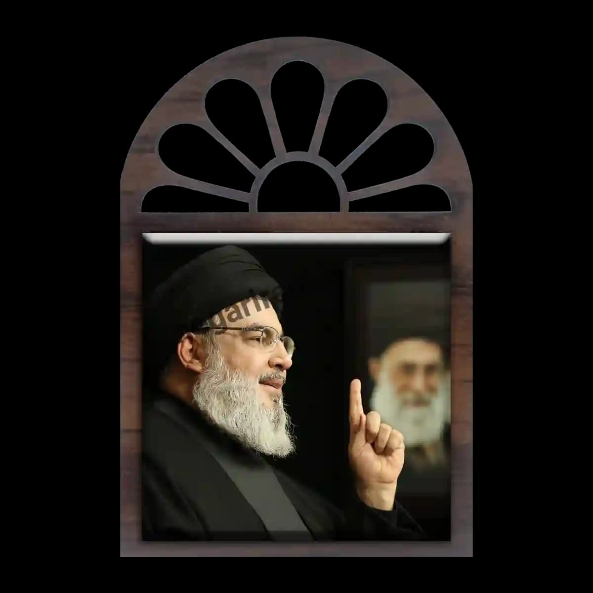 تندیس کاشی پنجره ای شهید سید حسن نصرالله و رهبری مدل 2Z42