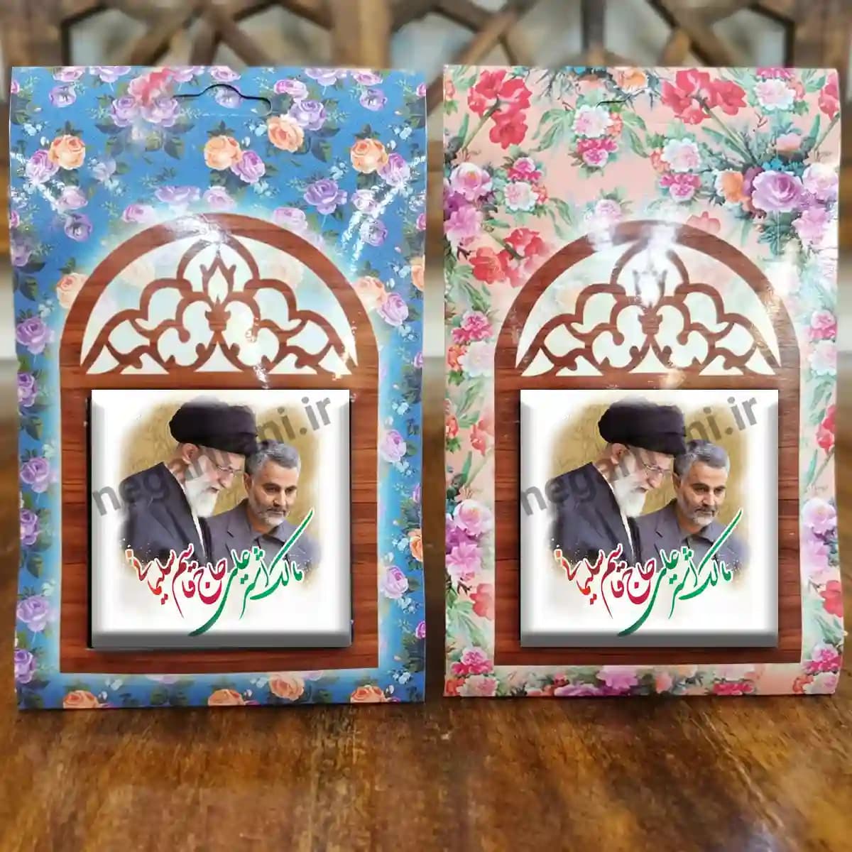 تندیس کاشی پنجره ای شهید حاج قاسم سلیمانی و رهبری مدل 2ZG85 — تصویر ۵