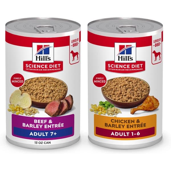 پک غذای سگ بالغ هیلز ساینس دایت تغذیه روزانه متعادل طعم مرغ و جو پک ترکیبی | Hill’s Science Diet Chicken & Barley Entree + 7+ Beef & Barley Entree Canned Dog Food — تصویر ۲