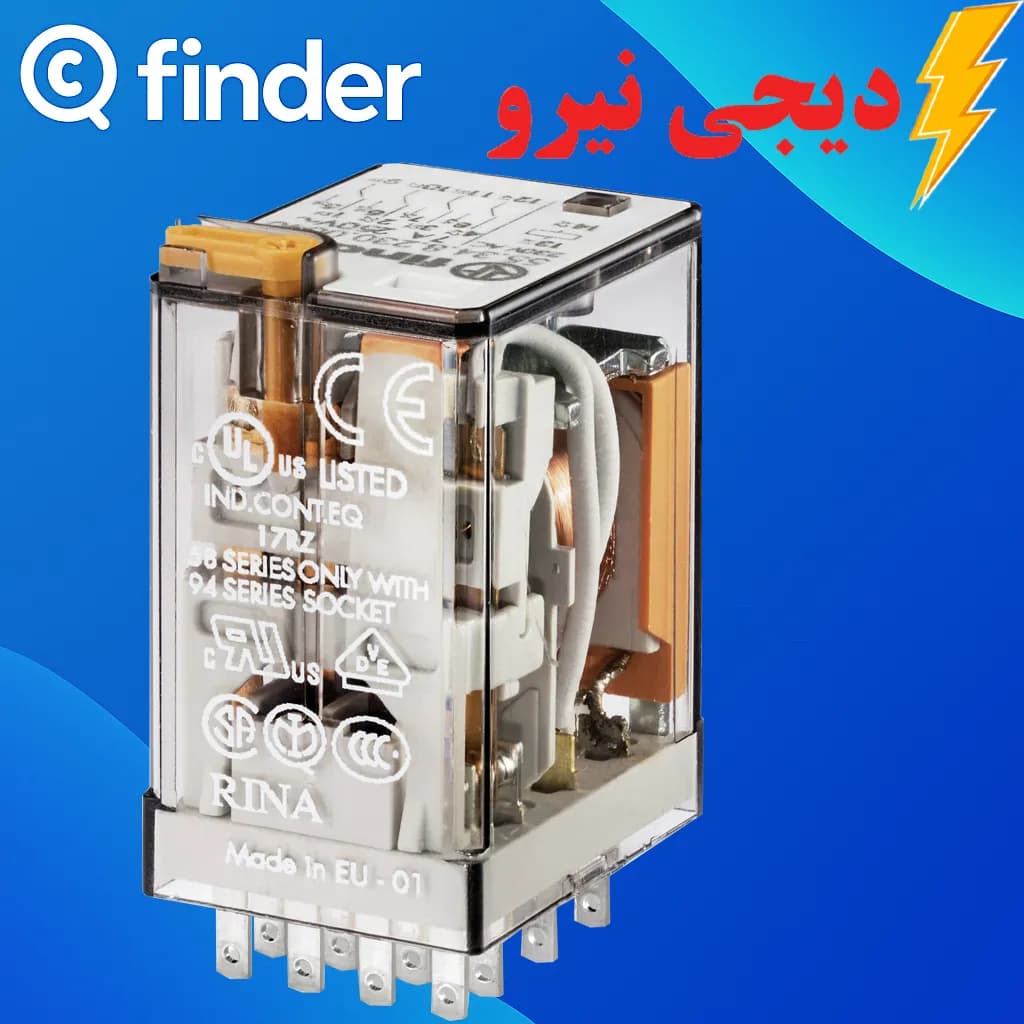 رله 2 کنتاکت 8 پایه 24 ولت AC سری 55 فیندر (FINDER) 553280240054 نصب بر روی سوکتهای سری 94 — تصویر ۲