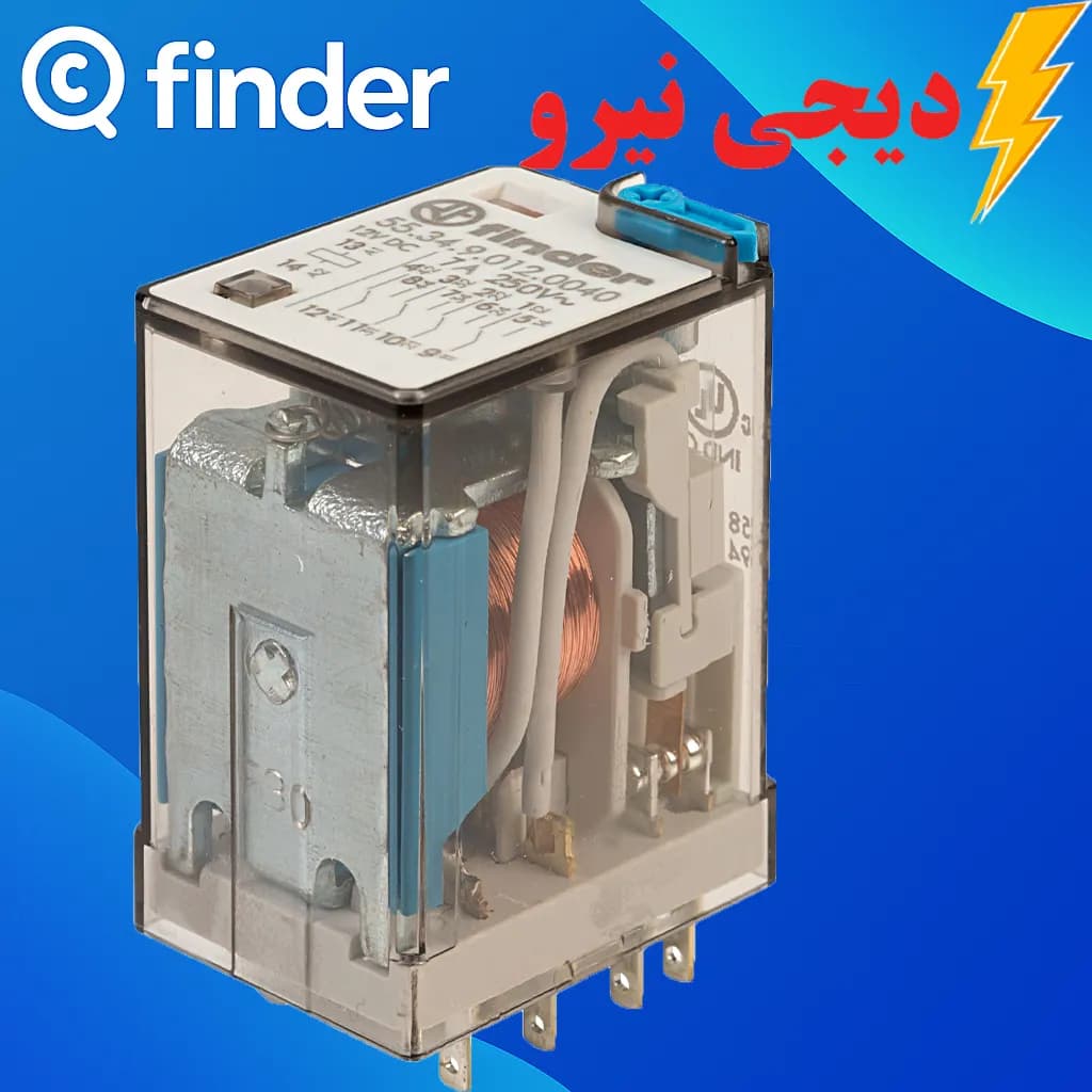 رله 2 کنتاکت 8 پایه 24 ولت DC سری 46 فیندر (FINDER) 465290240074 نصب بر مدار چاپی و سوكت 9702